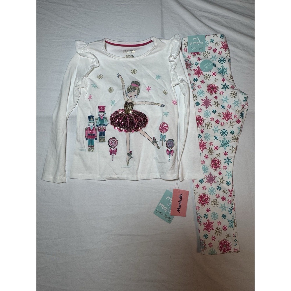 Girls Long Sleeve Shirt Size 5/6 With Ballerina And Snowflake Pants